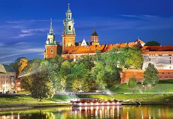 CASTORLAND 1000 Piece Jigsaw puzzle, Wawel Castle by Night, Poland, Royal heritage, Royal Castle, Adult puzzle, Castorland C-103027-2