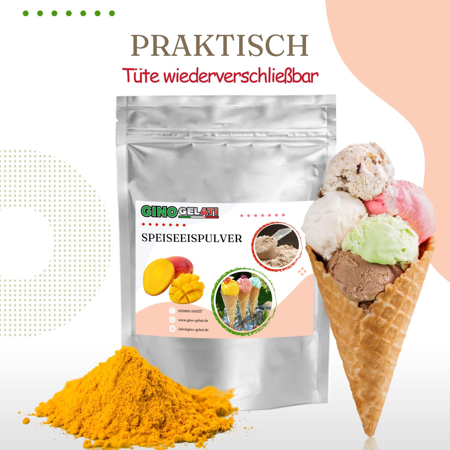Gino Gelati Erdbeere fruchtiges Eis Speiseeis Pulver 10 Kg, verschiedene Geschmackssorten, schnelle und einfache Zubereitung, für Gastronomie und private Küche, Made in Germany