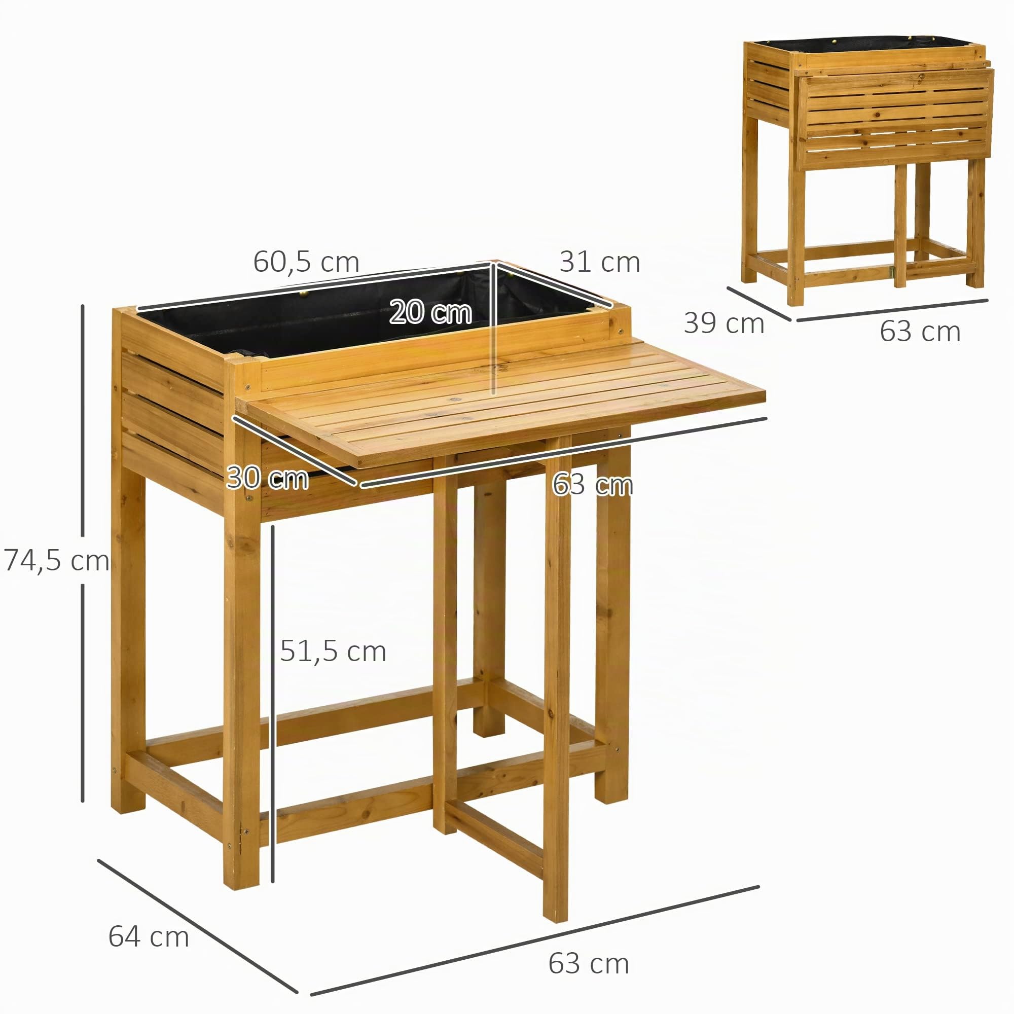 Outsunny Hochbeet Blumenkasten Pflanzkasten Holz Braun 64 x 63 x 74,5 cm