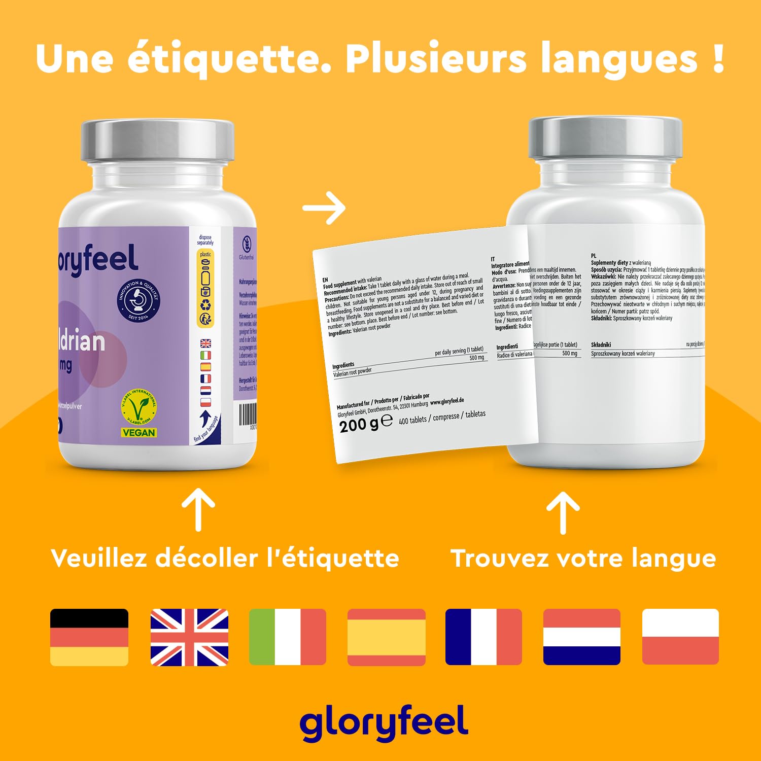 Valériane Hautement Dosée (500 mg par Dose Journalière), 400 Comprimés pour Plus d'un An, Extrait de Racine Pure, Plante, Complément Alimentaire, 100% Végétalien, Sans Additifs