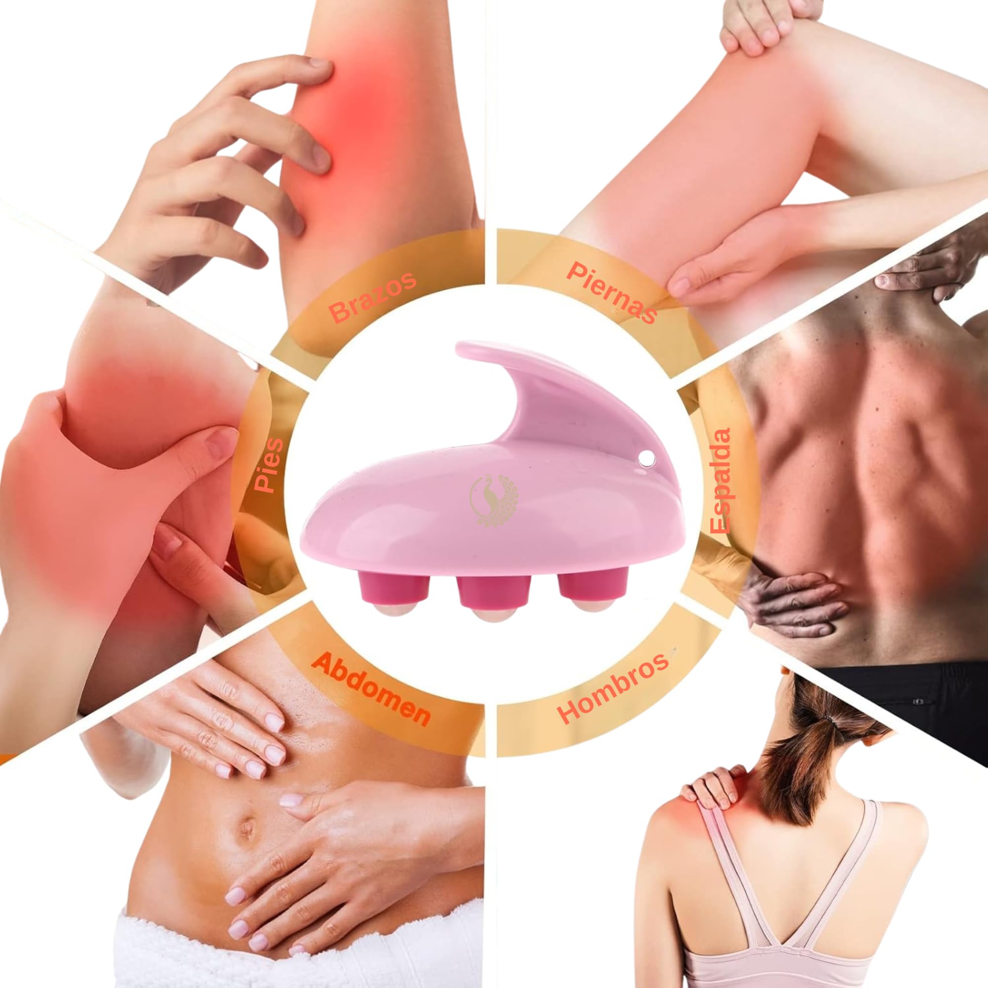 Masażer antycellulitowy 2 szt. Ręczny z 7 wałkami ze stali nierdzewnej 360° Nogami, pośladkami uda, brzuch, ramiona, wałek do masażu ciała do nakładania kremy ujędrniające, antycellulitowe RÓŻOWE