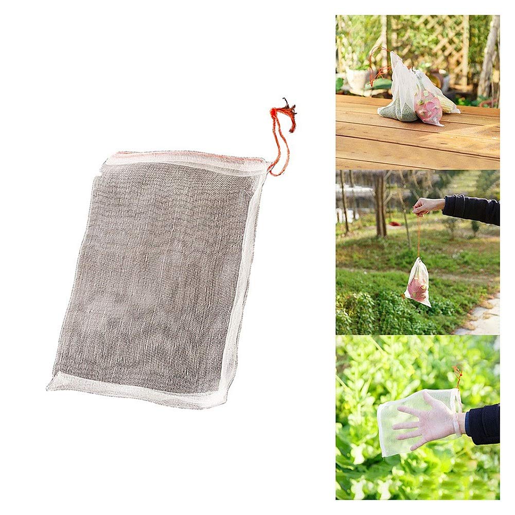 Fruit netting Garden Plant Net Bags 50pcs Fruit Protection Mesh Bag Reusable Insect Proof Bird Drawstring(25x15cm)