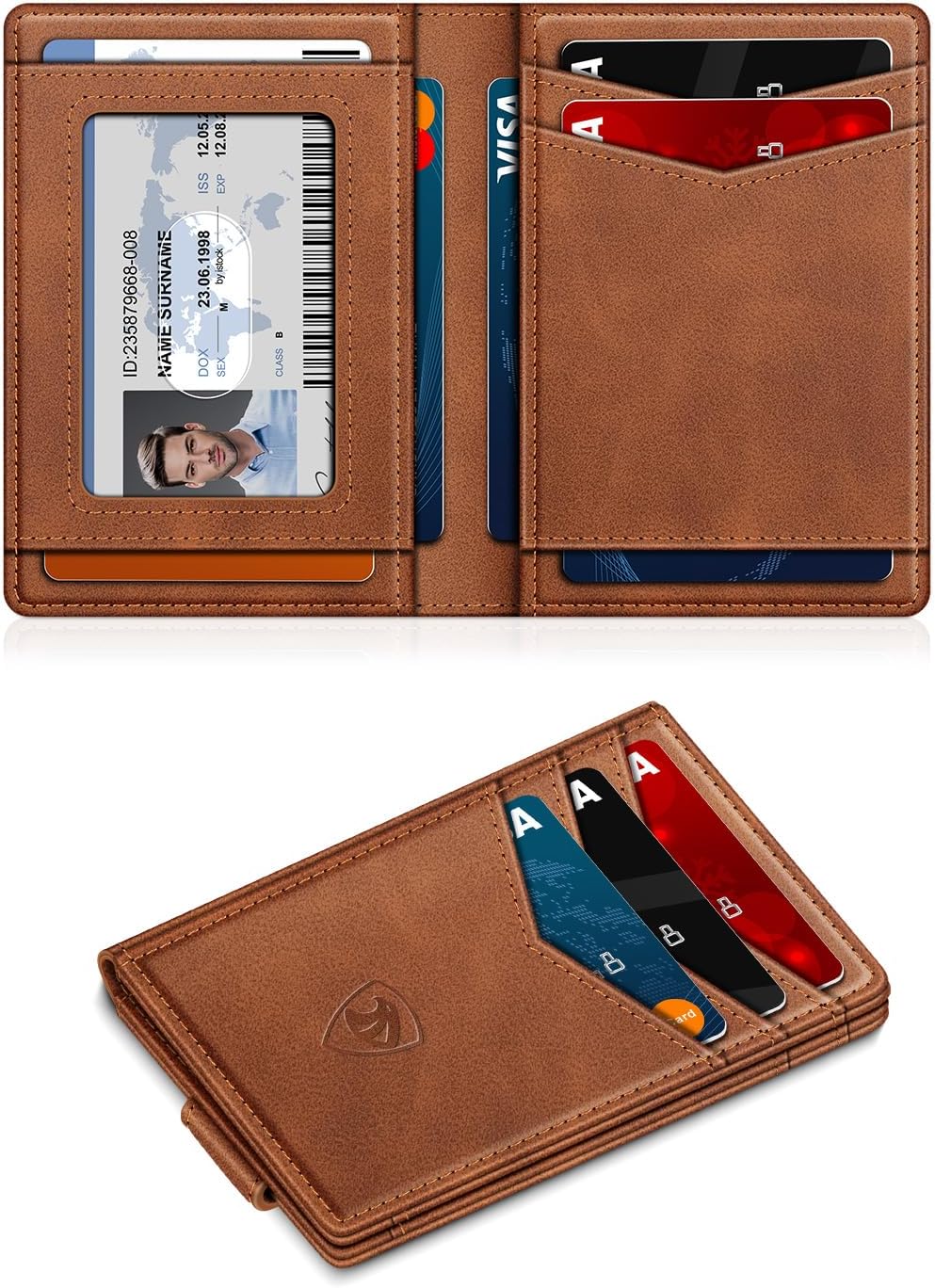 Wallet for Men Slim Leather Wallets for 12-15 Cards, Minimalist Thin RFID Blocking Card Holder with Money Clip & ID Window, Small Bifold Front Pocket Wallet, Gifts for Men - Image 2