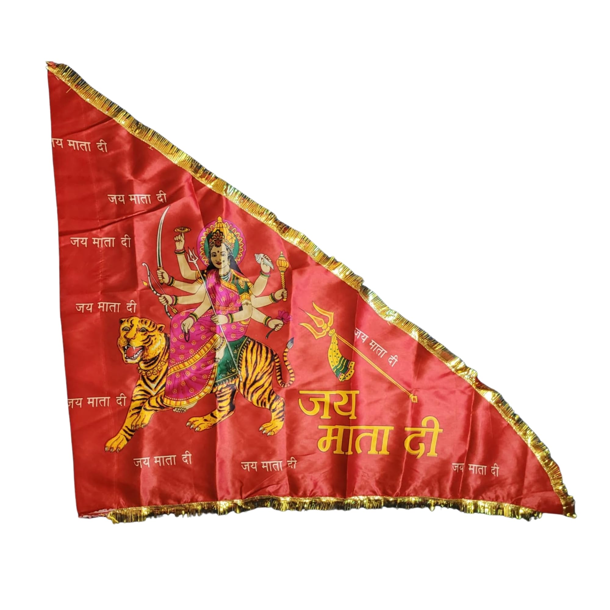 Vaishnavi Kart Mata Rani Durga Devi Jhanda Flag Red| Religious Dhwaj for Temple, Home, Navratri & Rath Yatra | Premium Polyester Satin Fabric | 40 x 48 Inch (3.33 x 4 Ft) | Jai Mata Di Printed Flag-image-2