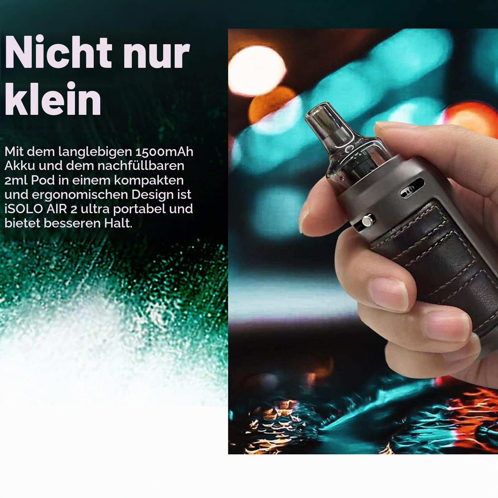 Eleaf iSOLO AIR 2 Kit 40 W Vaper elektronische Zigarette mit 1500 mAh 2 ml GTL MINI Pod 2 wiederaufladbarer Vape mit GTL 0,8 Ohm und 1,2 Ohm Spule USB-C ohne Tabake ohne Nikotin (Schwarz)