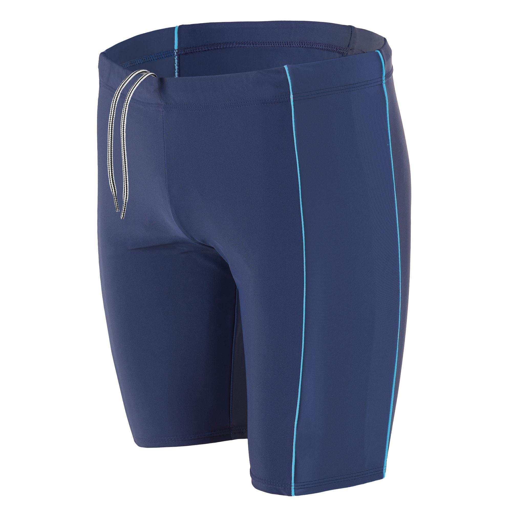 Aquarti Men's Swimming Trunks Jammer with Piping, Dark Blue/Blue, M