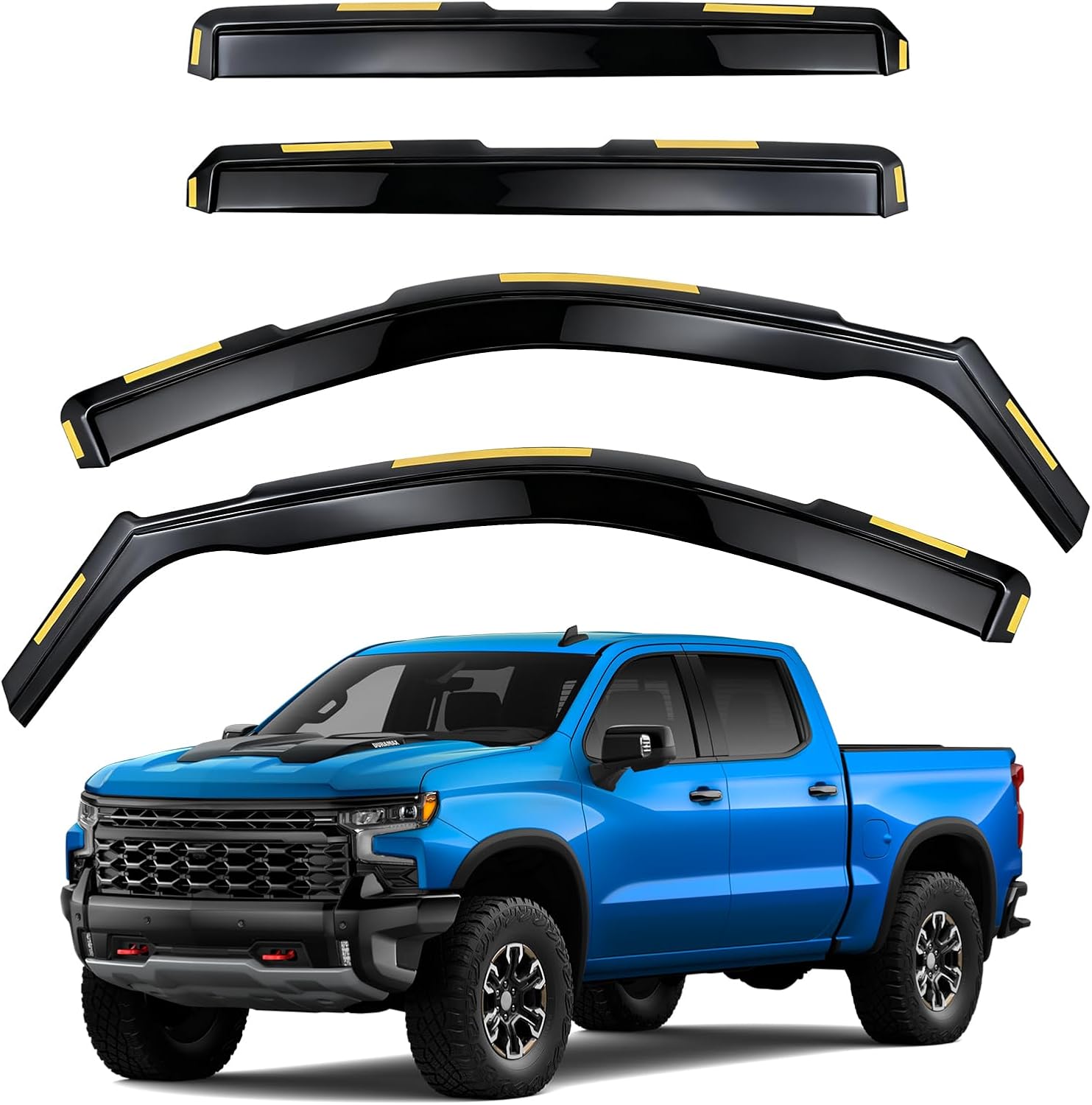 In-Channel Rain Guards for Chevy Silverado/GMC Sierra 1500 2019-2026, Side Window Visor Vent Guard Shade Deflectors Compatible with Chevy Silverado/GMC Sierra 1500 Accessories 2019-2026 for Silverado/Sierra 2019-2026