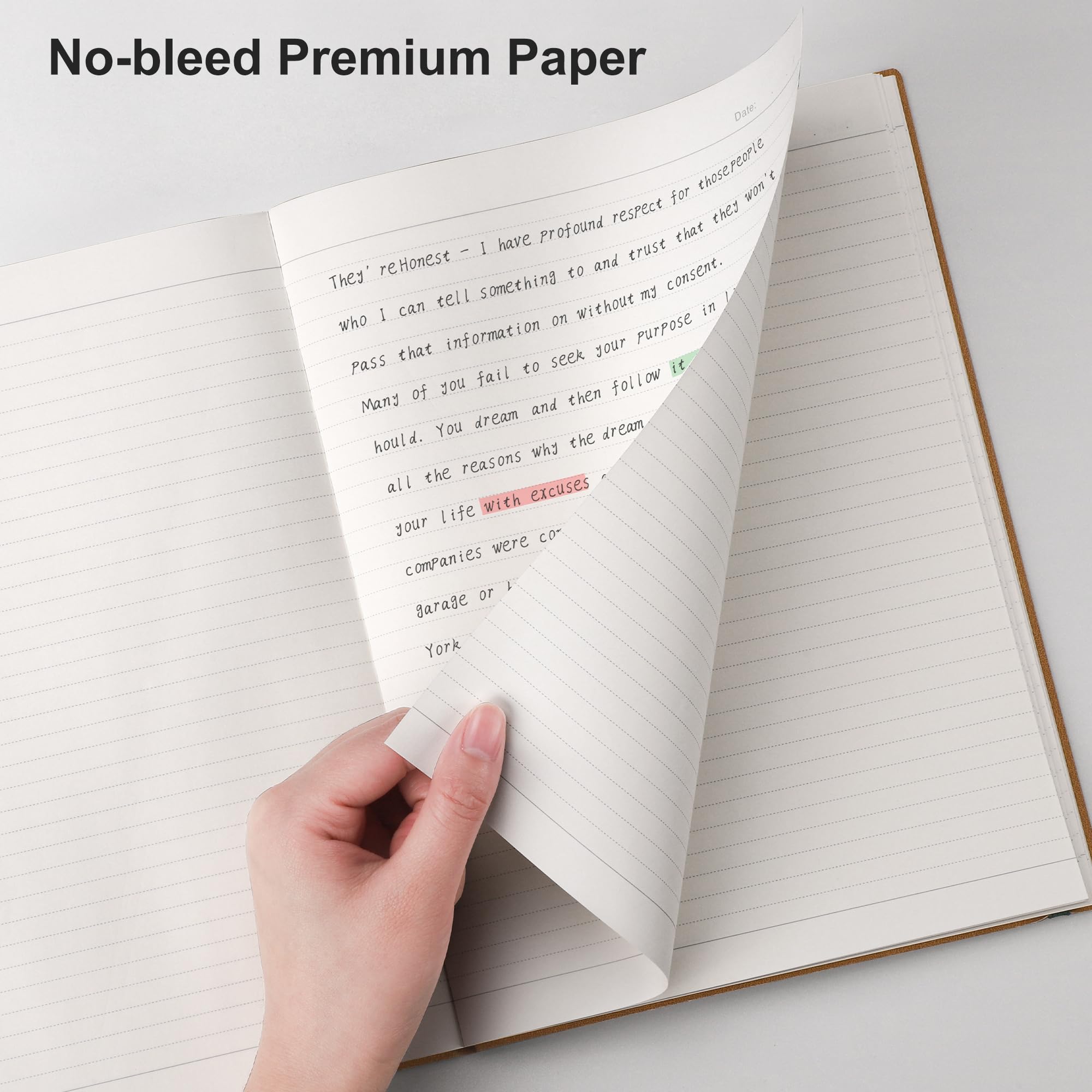 RETTACY Quaderno a righe, confezione da 2, 204 pagine numerate per confezione, B5 medio, 19,3 x 25,4 cm, copertina morbida in pelle, carta spessa 100 g/m², per scrittura, lavoro, scuola (nero e blu