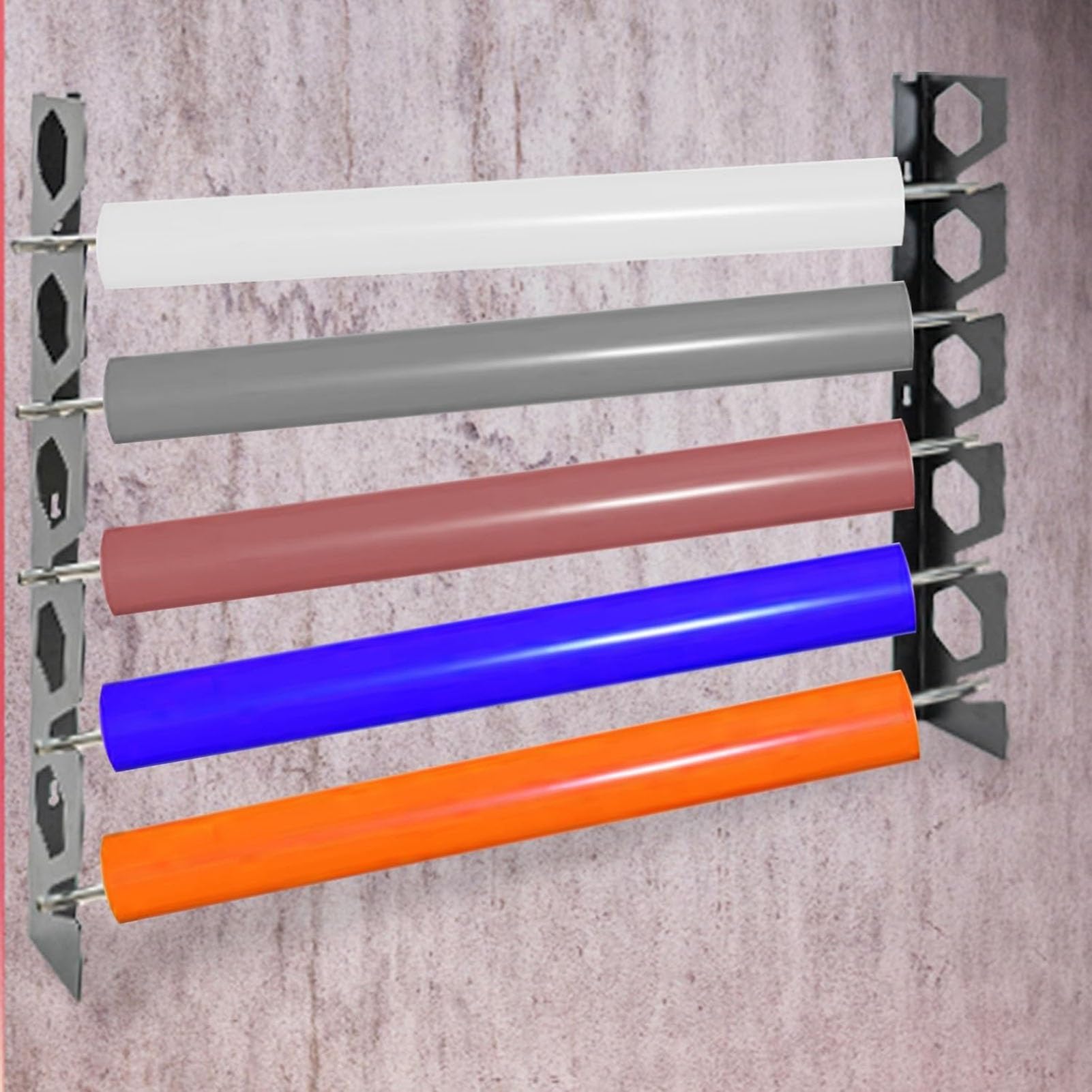 Estante de almacenamiento de rollo de tela para montaje en pared, estante de metal resistente para vinilo y tinte, organizador grande de material de carteles y pancartas