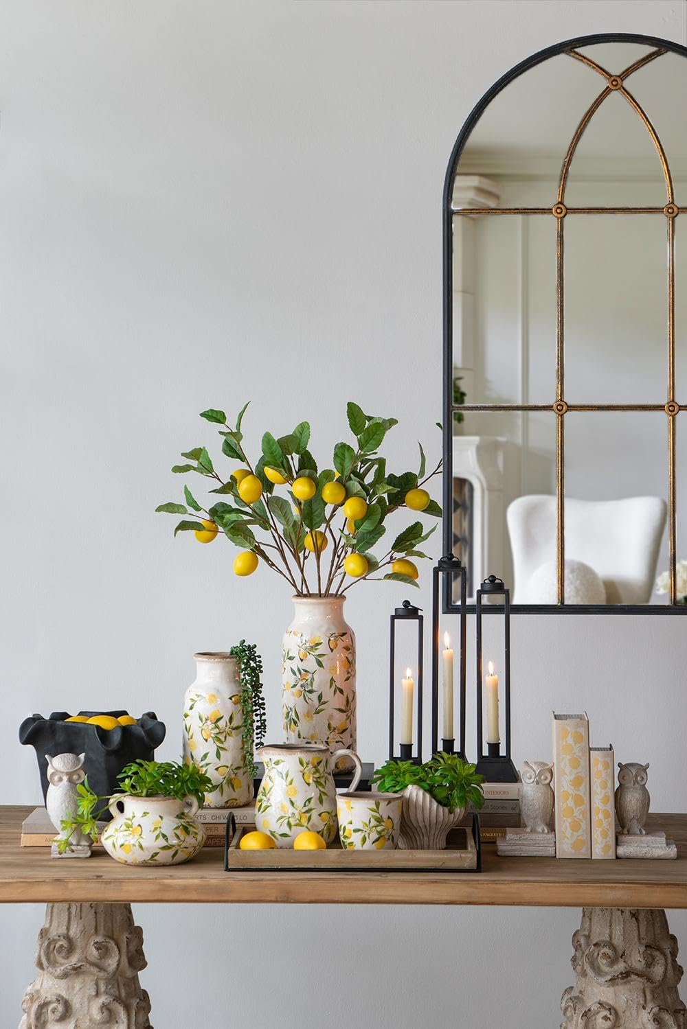 Set of 2 Ceramic Lemon Planters - Mediterranean Distressed White Flower Pots for Indoor Outdoor Home Garden Décor - L: D6.3" x 6" / S: D5 x 4.7"