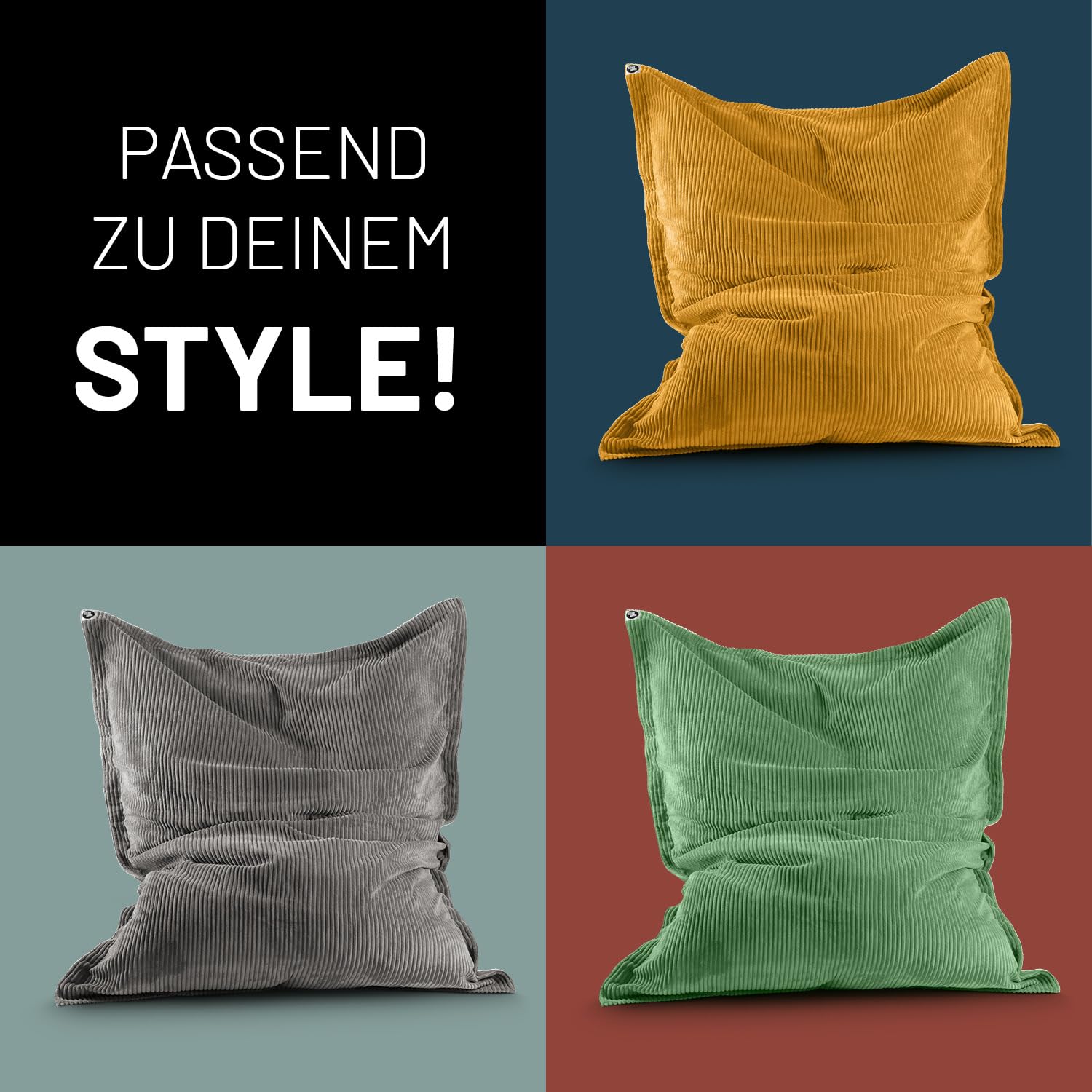 Lumaland Worek do siedzenia Classic XXL Cord, ogromny worek do siedzenia XXL, o miękkiej żebrowanej strukturze, idealny do sofy i foteli sztruksowych, do salonu, sypialni itp. – 380 l, 140 x 180 cm