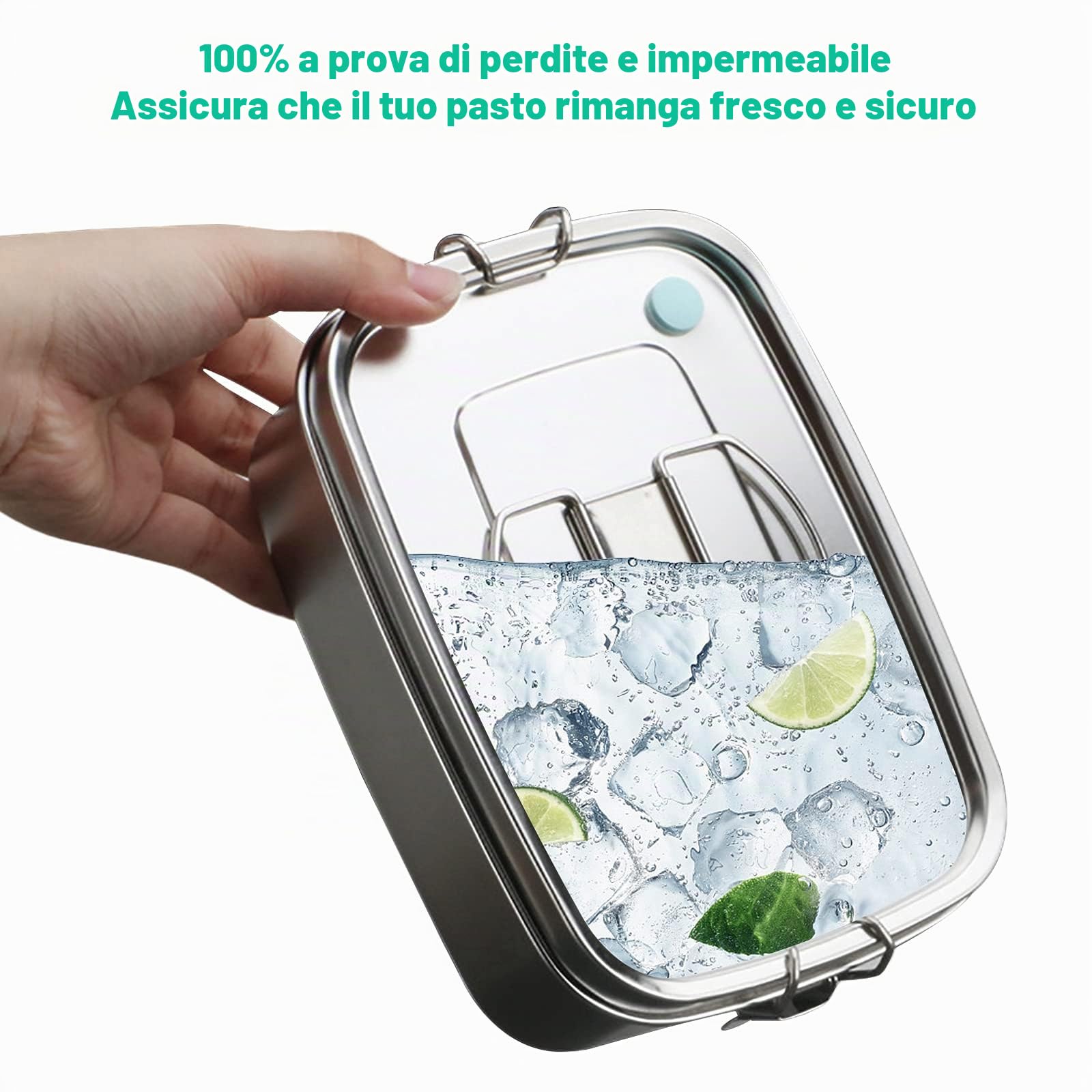 Porta Pranzo in Acciaio Inossidabile, 1100ML Lunch Box con Partizione Rimovibile, Lavabile in Lavastoviglie, Adulti e Bambini Bento Box a A Prova di Perdita per Scuola, Picnic, Viaggi