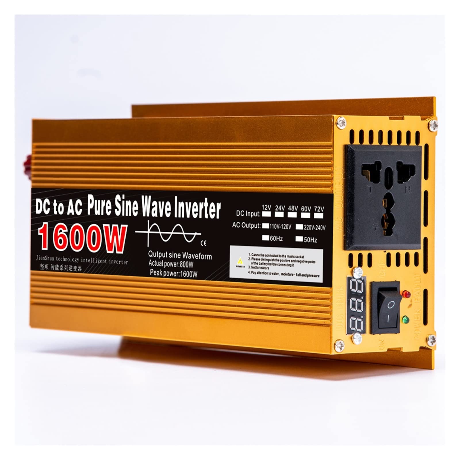 Onduleur onde sinusoïdale pure 1600W 24V DC à 220V AC transformateur prise multifonction