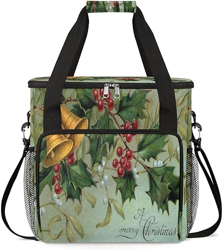 Christmas Bells Holly Coffee Maker Carring Bag Vintage Xmas Green Travel Carrying Storage Tote Bag Compatible with Keurig K-Mini or K-Mini Plus disponible en Yaxa El Salvador