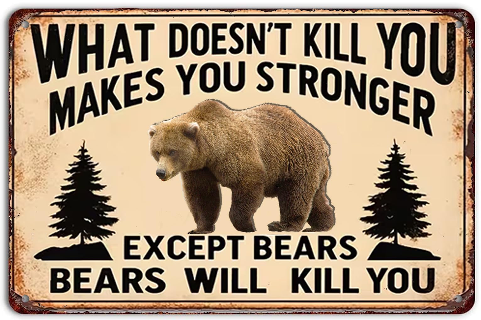 Style-279 Funny Metal Tin Sign What Doesn't Kill You Will Make Stronger Except Bears Signs Retro Poster Man Cave Decor 6X8 In
