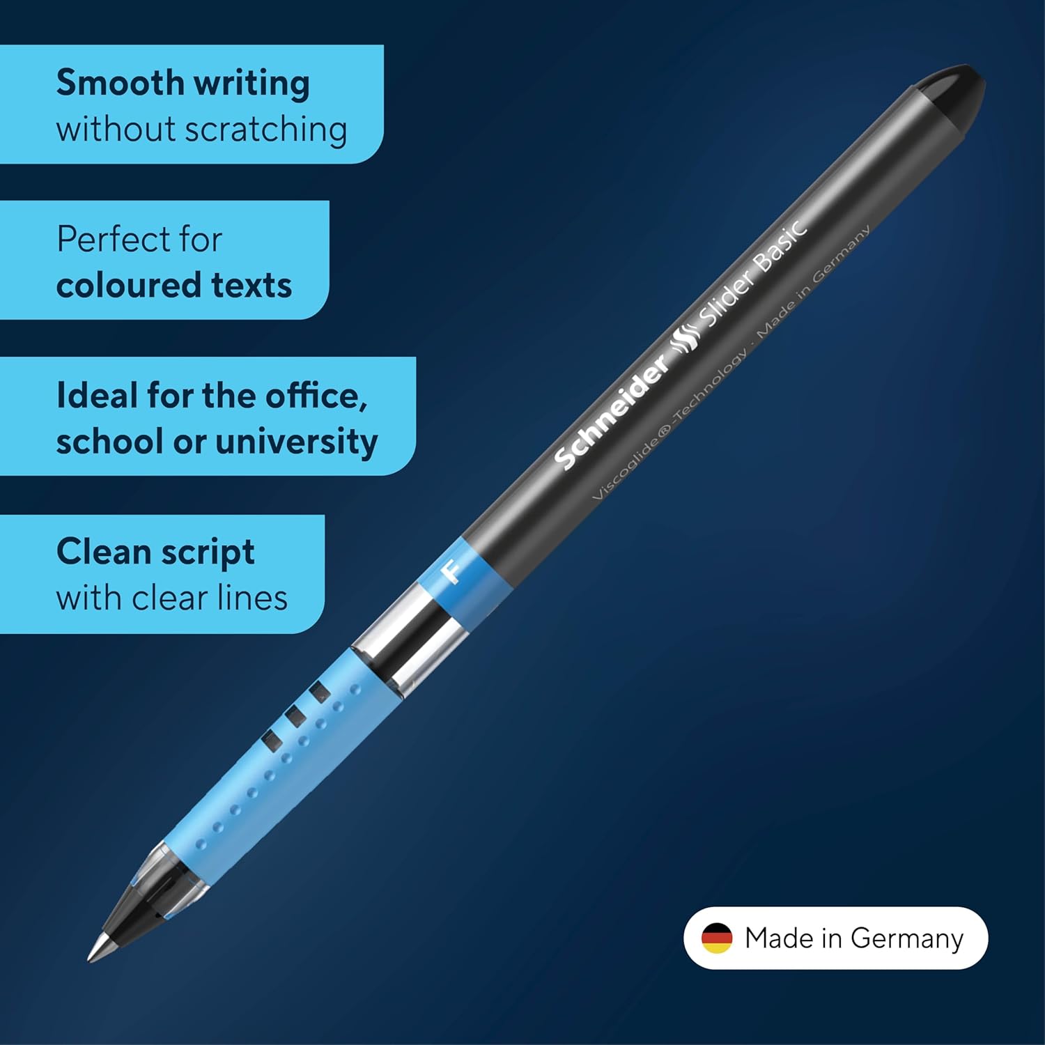 Schneider Slider Basic F (Fine) Ballpoint Pen, 0.7 mm, Transparent Barrel, Black Ink, Box of 10 Pens (151001)