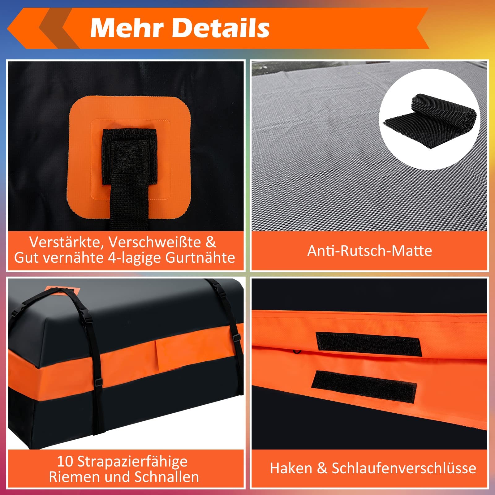 GYMAX Dachtasche faltbar, wasserdichte Dachgepäcktasche 600L, Dachbox mit Anti-Rutsch Matte & 6 Türhaken, Gepäckbox für Autos mit/ohne Gepäckträger, Gepäcktasche für Reisen & Transport