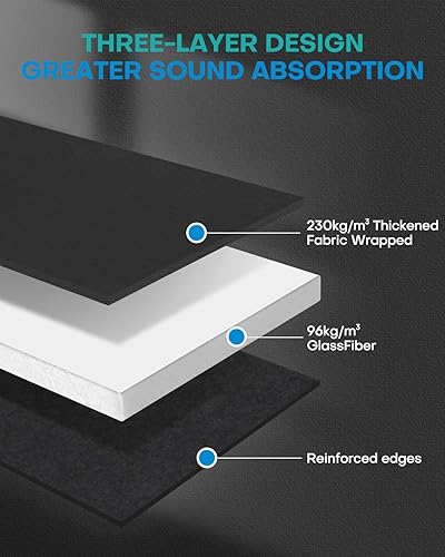 Miniatura 3 de Paquete de 4 paneles acústicos de fibra de vidrio, paneles autoadhesivos de espuma a prueba de sonido para paredes, paneles de amortiguación de