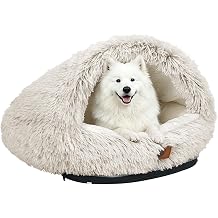 YooxArmor Round Covered Cat Bed Cave Dog Bed for Small Medium Pets,Brown,M