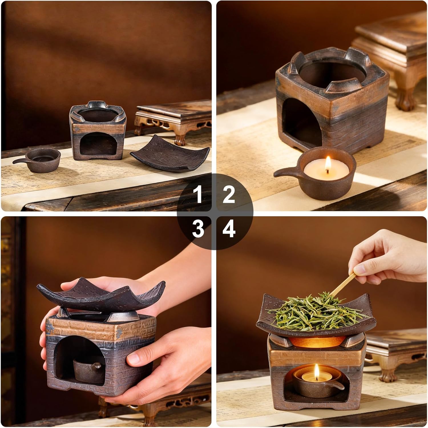 Handmade Ceramic Aromatherapy Diffuser,Herb Burner & Candle Wax Warmer with Tealight Holder, Home Fragrance Accessories for Relaxation & Meditation-B