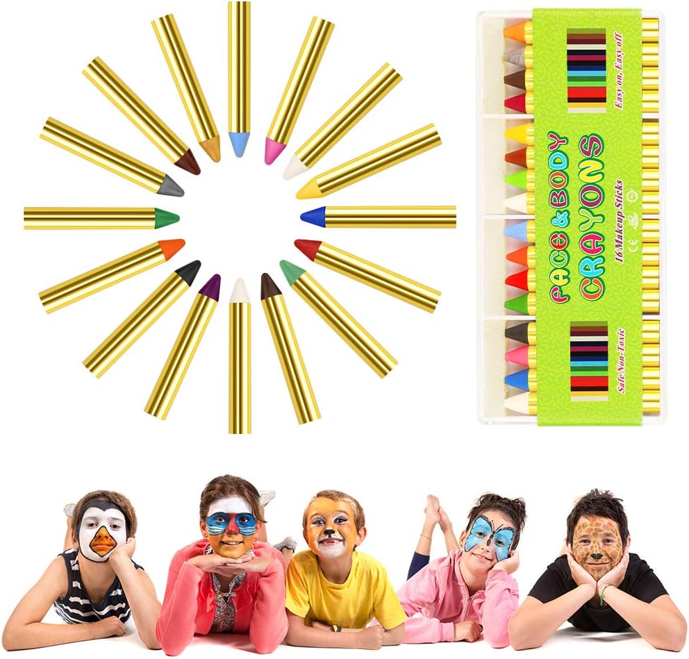 Face Paint Crayon Kits, ENJSD Face & Body Painting Makeup Crayons for Kids, Safe for Sensitive Skins, Great for Birthday Party, Halloween 16Colors