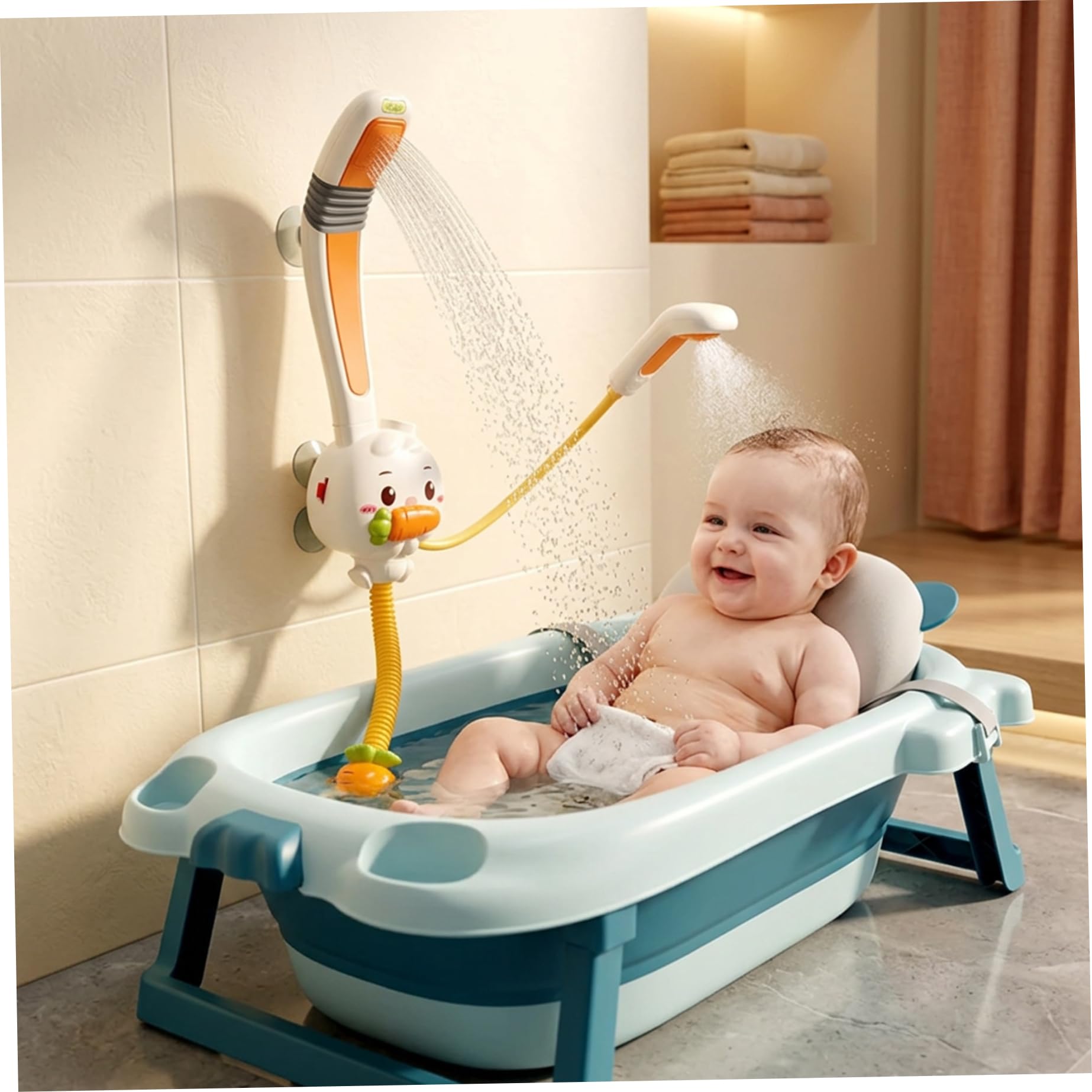 Cabezal de Ducha para baño de bebé, rociador de baño para bebé con Conejo Bonito, Juguetes de Ducha eléctricos de plástico para bañera, niños y niñas