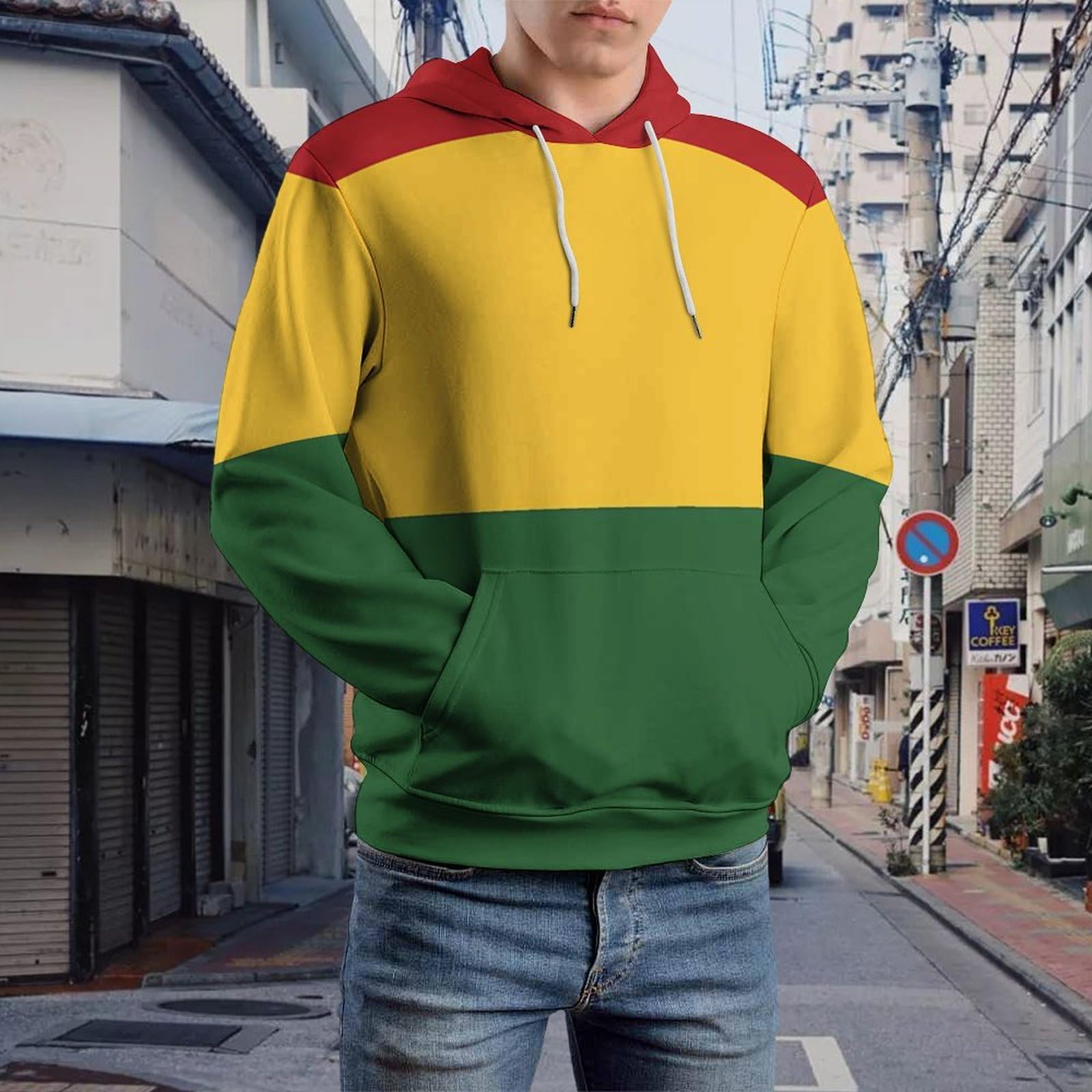 Felpa con cappuccio unisex con stampa con bandiera reggae Rasta, comoda, casual, con cappuccio