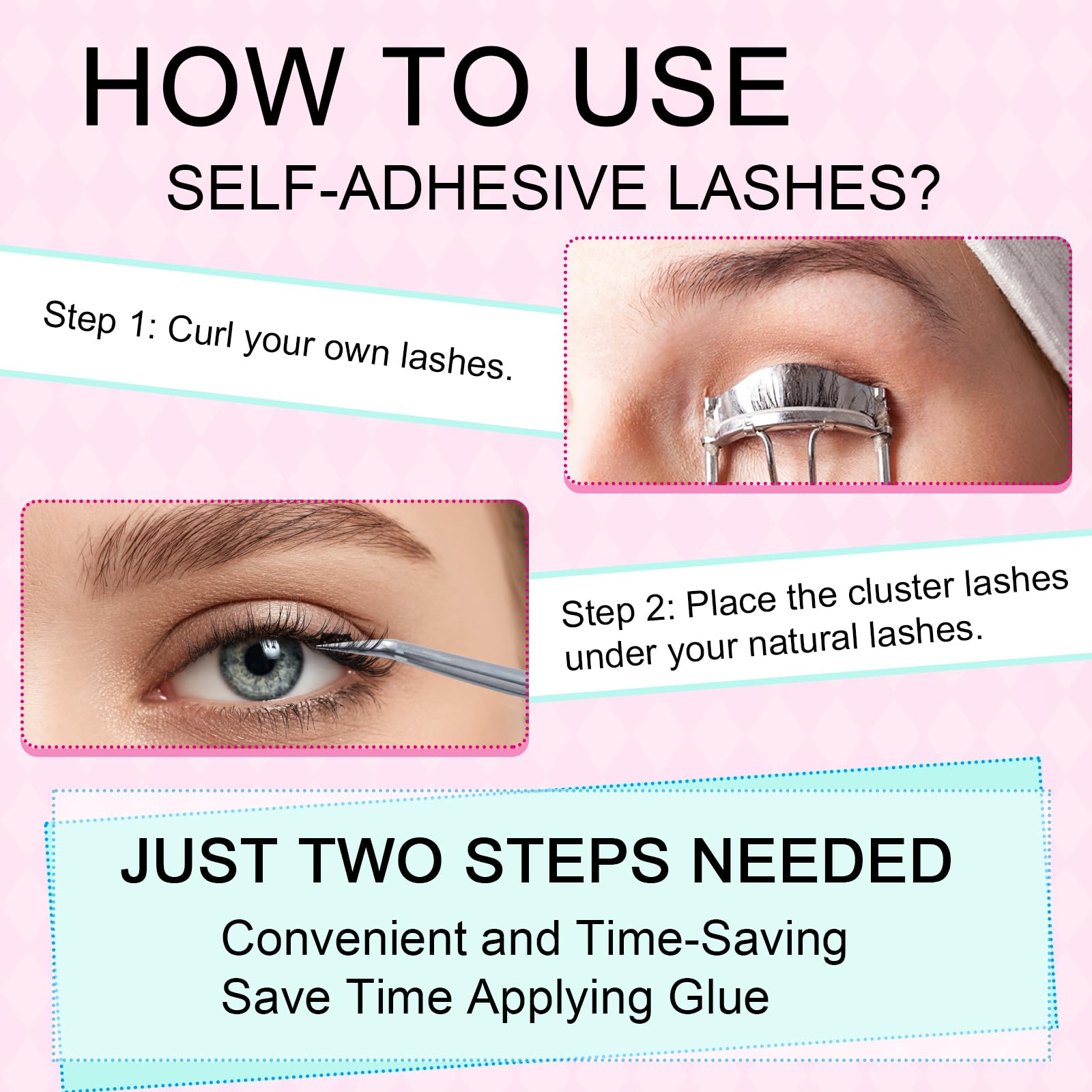 EMEDA Cils Auto-Adhésifs Pré-Collés Grappes de Cils Look Naturel avec Courbure D de 8-14mm, avec Pincettes, Kit DIY pour l'Extension de Cils (fishtail)