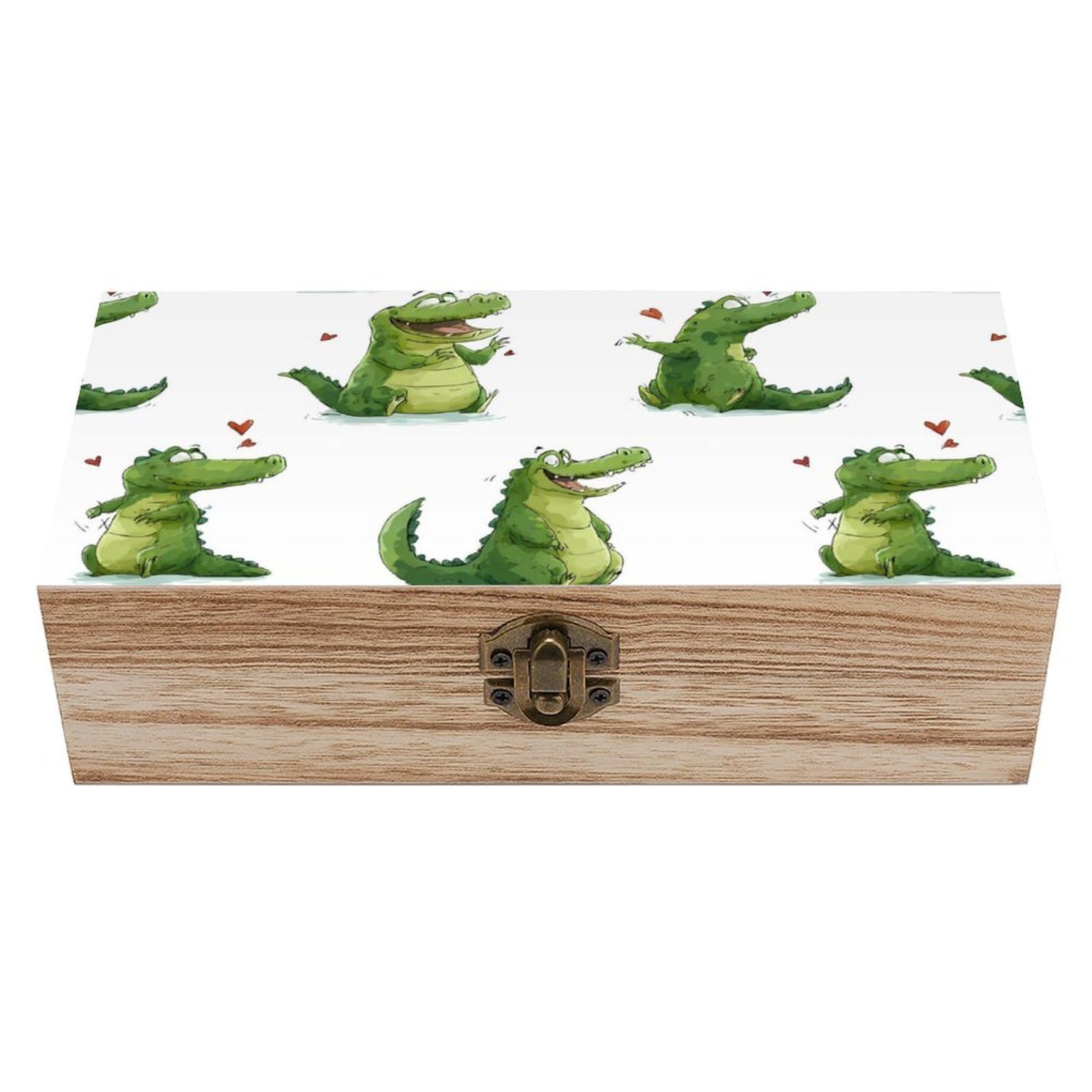Crocodile Wooden Box with Hinged Lid Decorative Storage Case Container