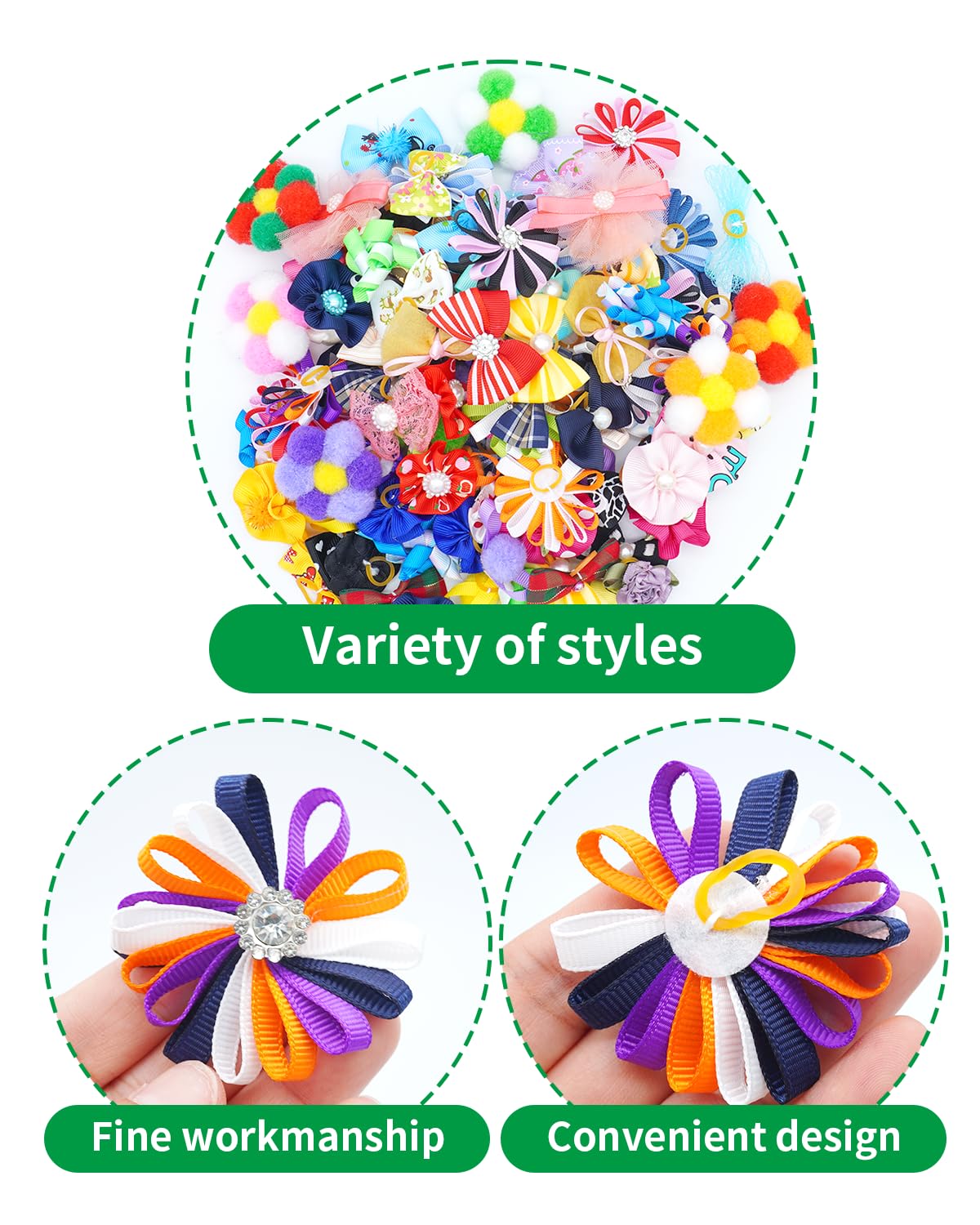 BIPY 100pcs/pack Small Dog Hair Bows with Rubber Bands for Doggies Puppies Kitten Valentine's Day Wedding Festival Pet Yorkie Alpaca Topknot Attachment Grooming Accessories Random Color - Image 3