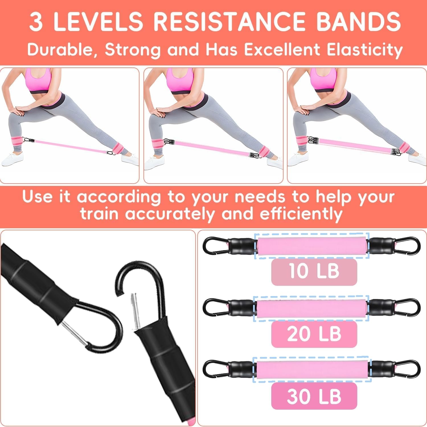 Bandes De Résistance Cheville Avec Manchettes TPE – 3 Niveaux, Pour Hanches Et Jambes, Sac De Transport Inclus