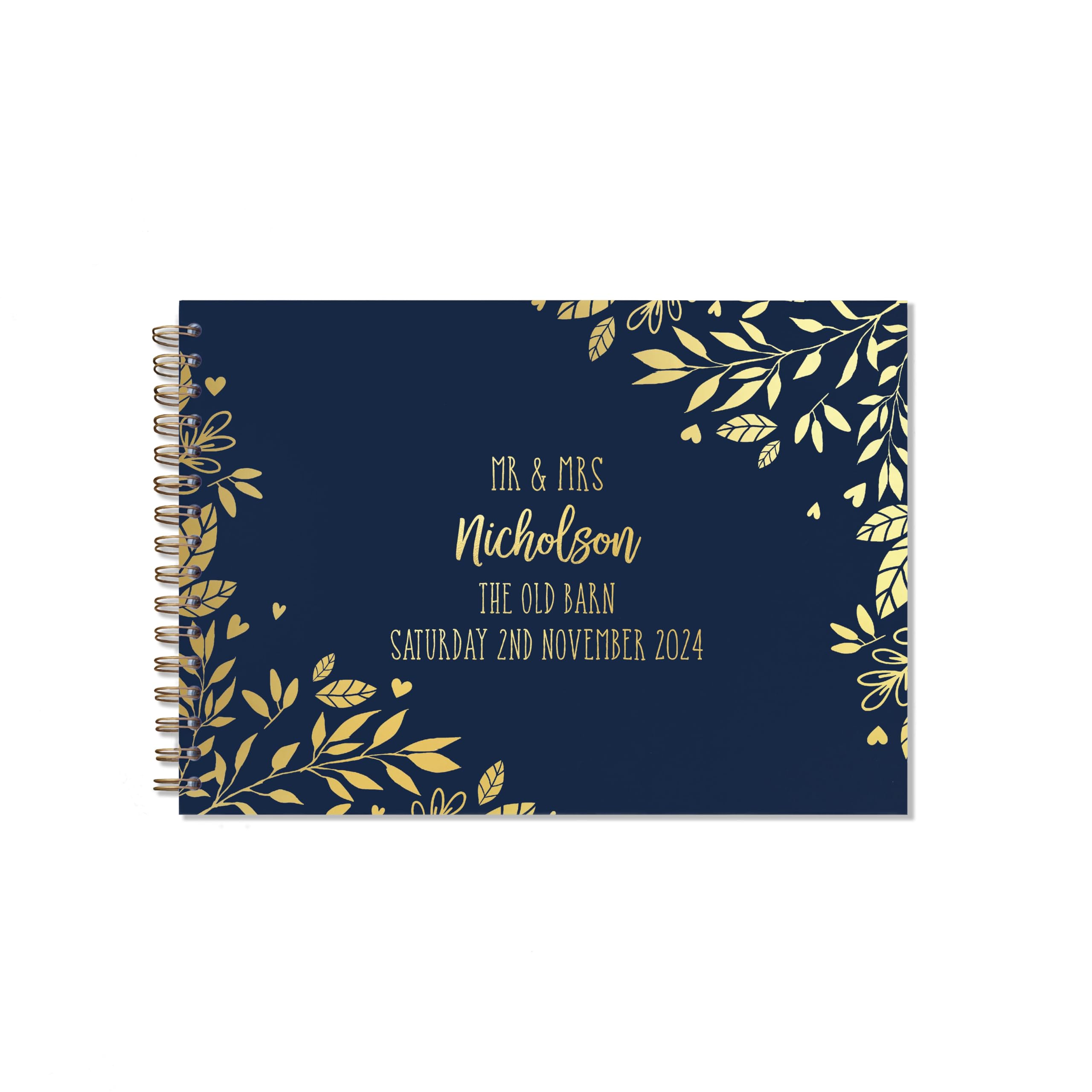 "Manta Makes Wedding Guest book personalised gold foil 26 colour choices A5 or A4, signing book wedding decorations for wedding reception, wedding books for guests to sign (A5, Navy)" โ image 1