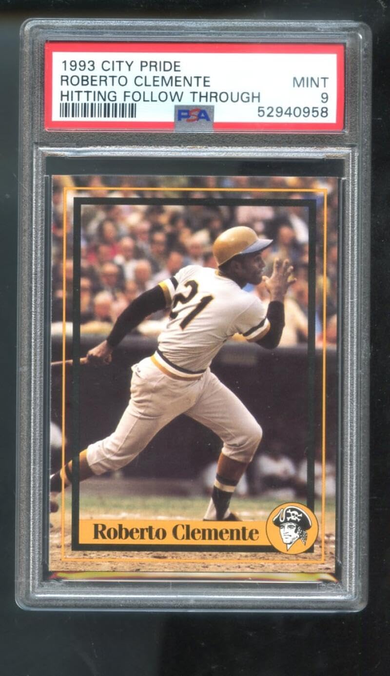 1993 City Pride Bread Roberto Clemente PSA 9 Graded Baseball Card MLB Hitting Follow Through Pittsburgh Pirates ProStar MINT