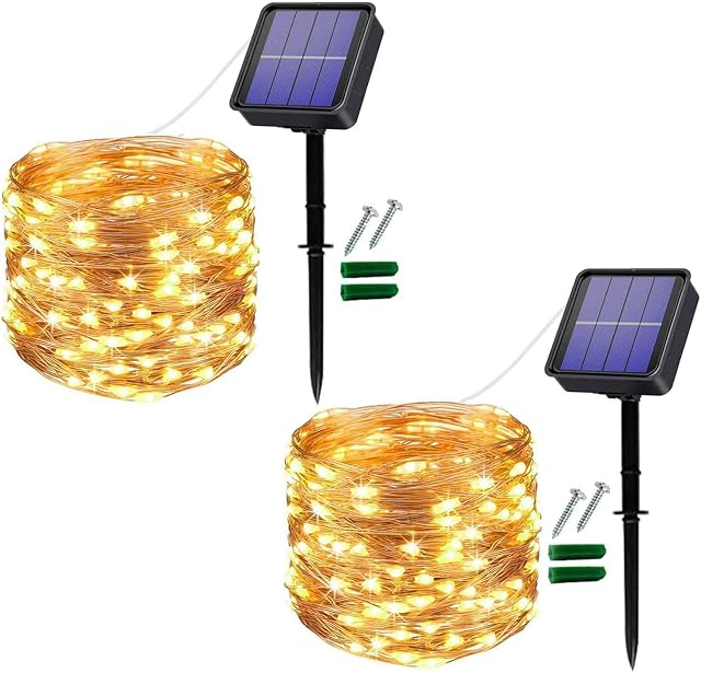 Useber [2 Pack] Solar Garden Lights,2x12M 120 LED Solar Fairy Lights Waterproof Silver Wire Outdoor Christmas Lights for Fence,Gazebo,Garden,Home,Trees,Camping,Weddings,Party,Christmas(Warmwhite)
