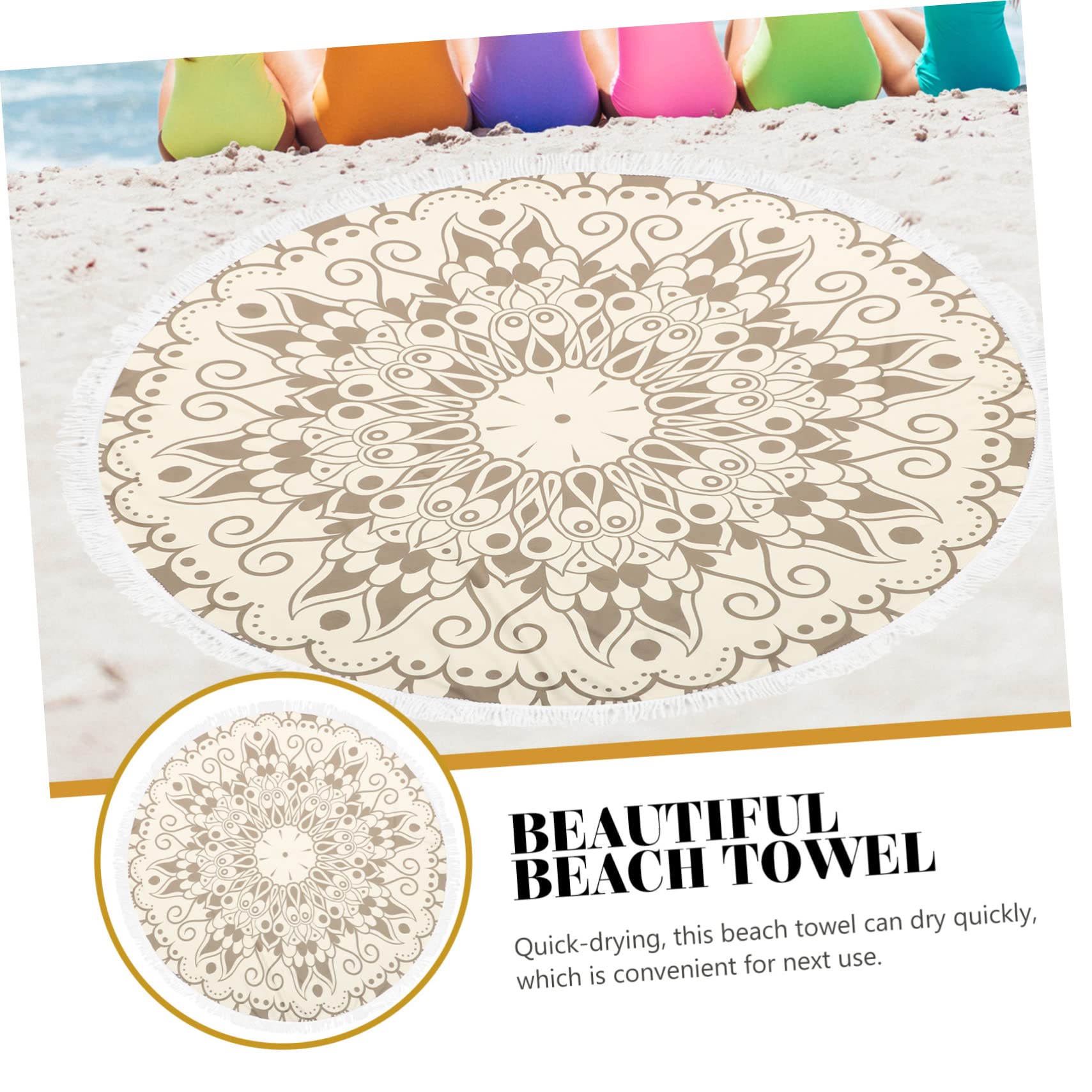 Fibre Fine Serviette de Bain Légère Ronde Mandala, 150cm, Camping