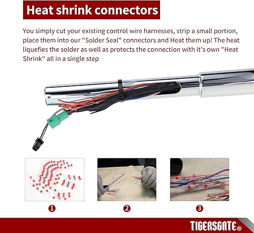 Miniatura 6 de TIGERSGATE Barra de mono con gancho de carne precableada de 14 pulgadas con alambre de agarre térmico de 1 14 pulgadas Ape perchas para Harley