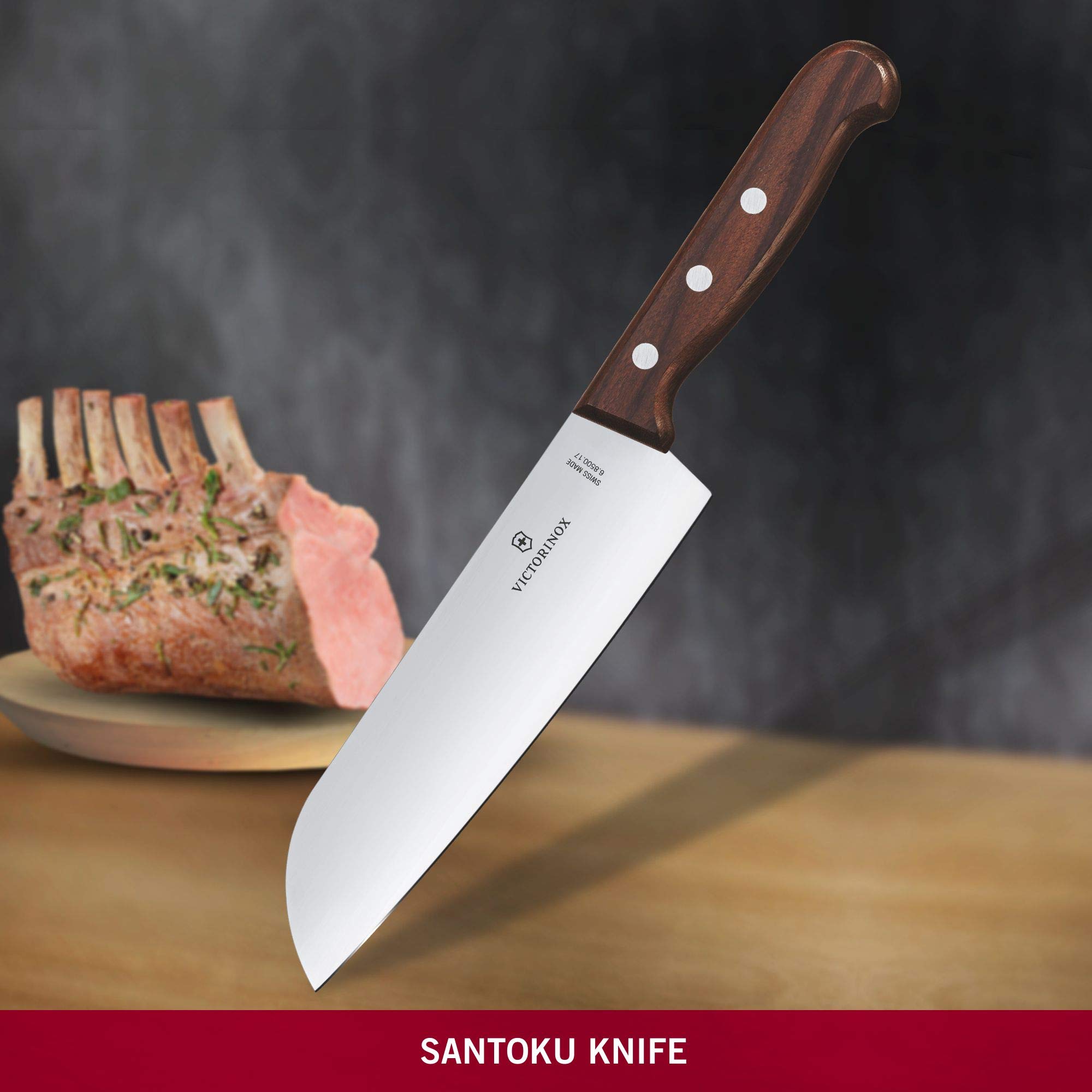 Image secondaire de Couteau Santoku Victorinox en Bois de Palissandre - Lame 17 cm Extra-Tranchante