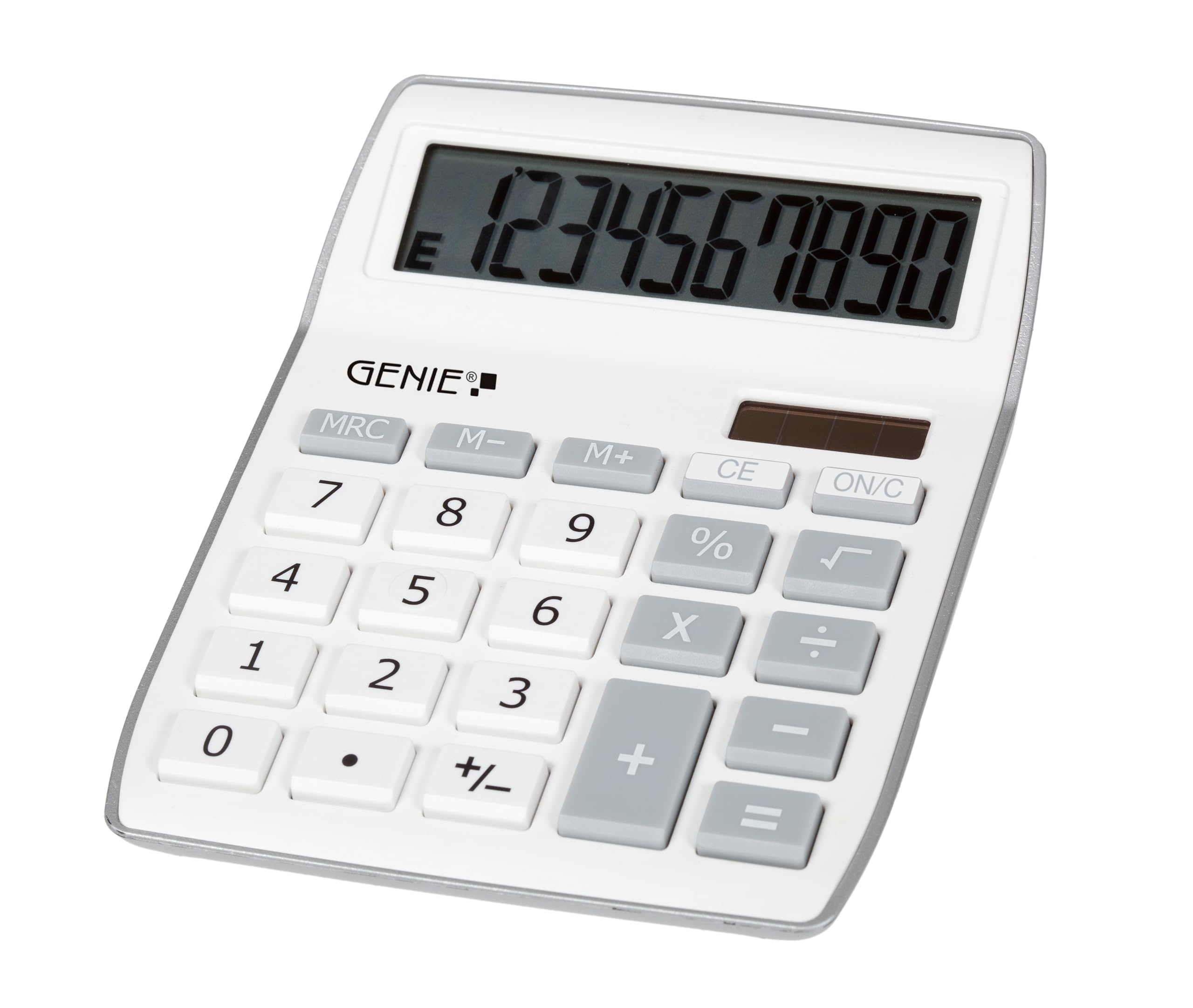 Genie 840 S - Calculadora de con pantalla inclinada de 10 dígitos (panel solar y batería), color plateado