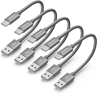[1ft, 5-Pack] Short USB C Cable 3.8A Fast Charging, CLEEFUN USB A to USB C Cable Braided Data Cord Type C Charger Cable for Charging Station, Galaxy S22 S21 S20 FE Ultra S10 S9 Note 10, LG Pixel etc.