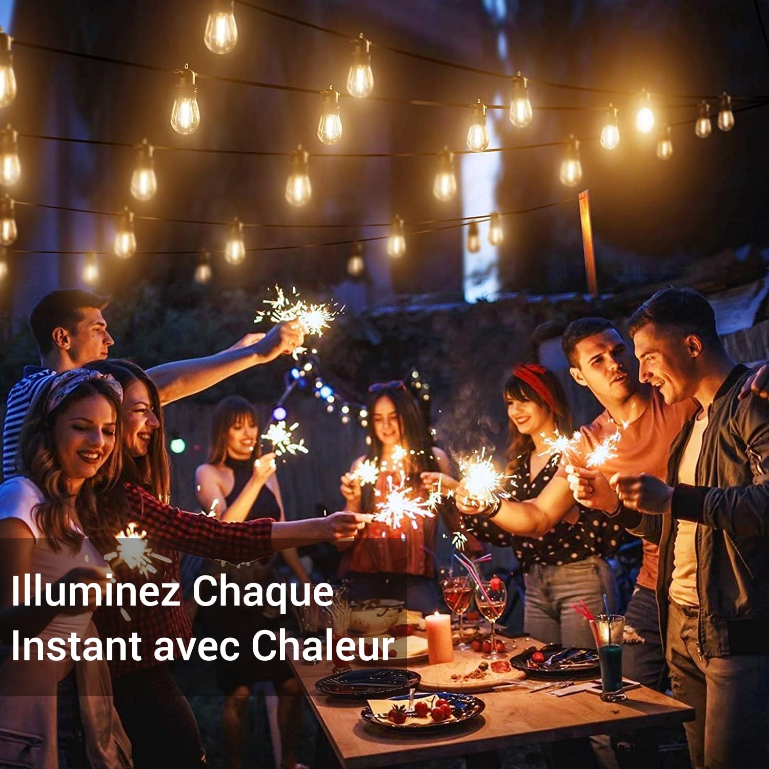 Quntis IP65 Guirlande Guinguette Extérieure Etanche Connectable 16M 15 Ampoules S14 LED Blanc Chaud