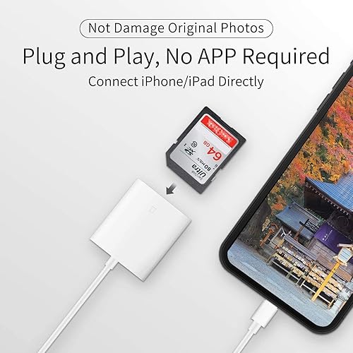 Miniatura 3 de Lector de cámara de tarjetas Lightning a SD para iPhone iPad (certificado Apple MFi), lector de tarjetas SD para iPhone, visor de cámara de rastro,