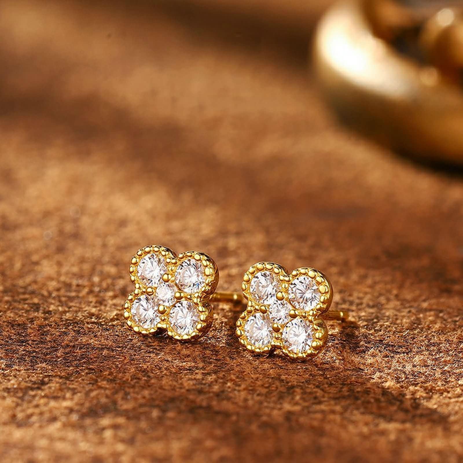 9K / 14K / 18-karatowe żółte złoto kolczyki ślubne dla kobiet, kwiat z diamentem 2,5 mm, damskie kolczyki sztyfty w kolorze złotym