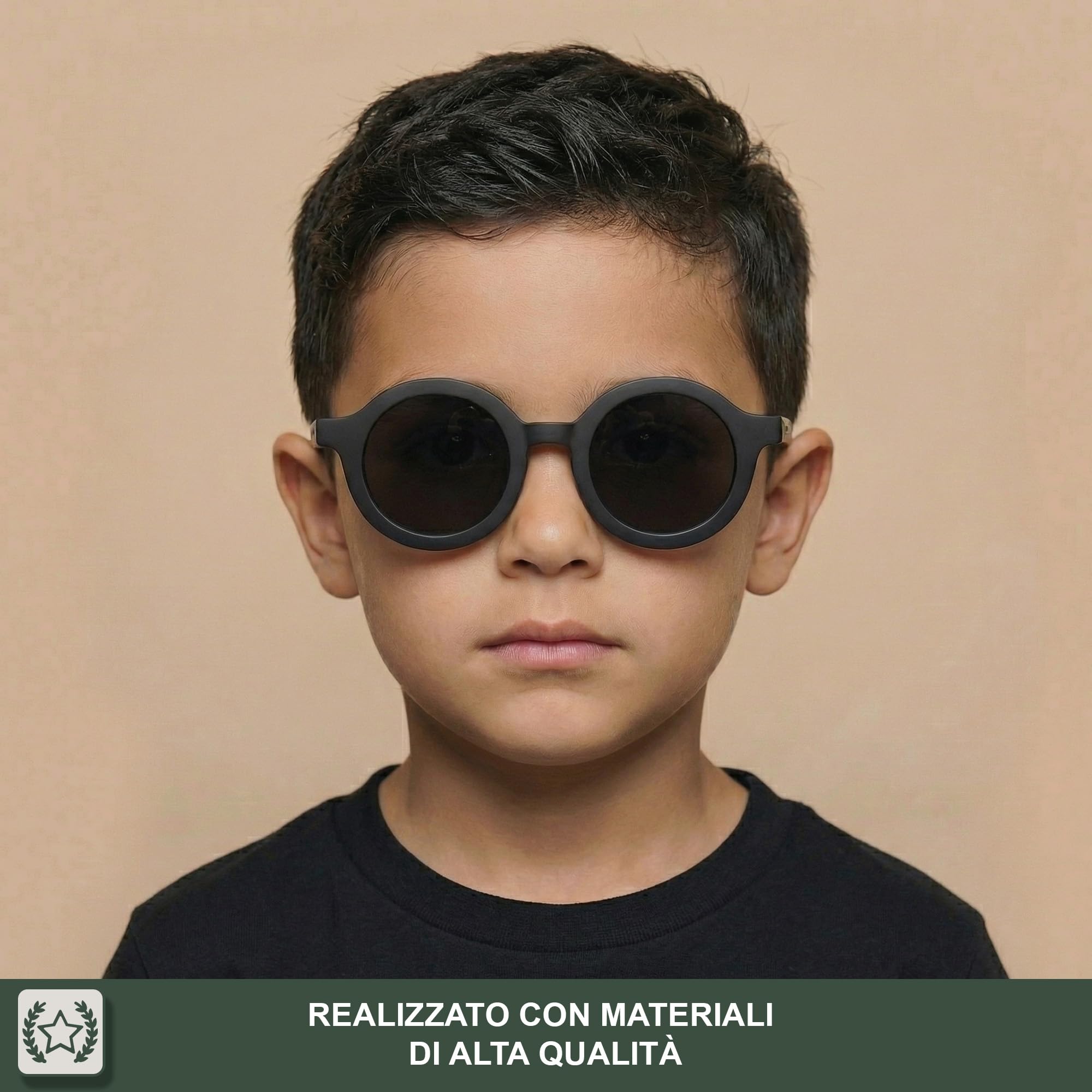 BABYMOCS Occhiali da sole Signature bambini 1,5-7 anni | UV400 Cat. 3 | Bioplastica riciclata senza BPA | Occhiali Rotondi bambino/bambina | Fatti a mano Design Svedese