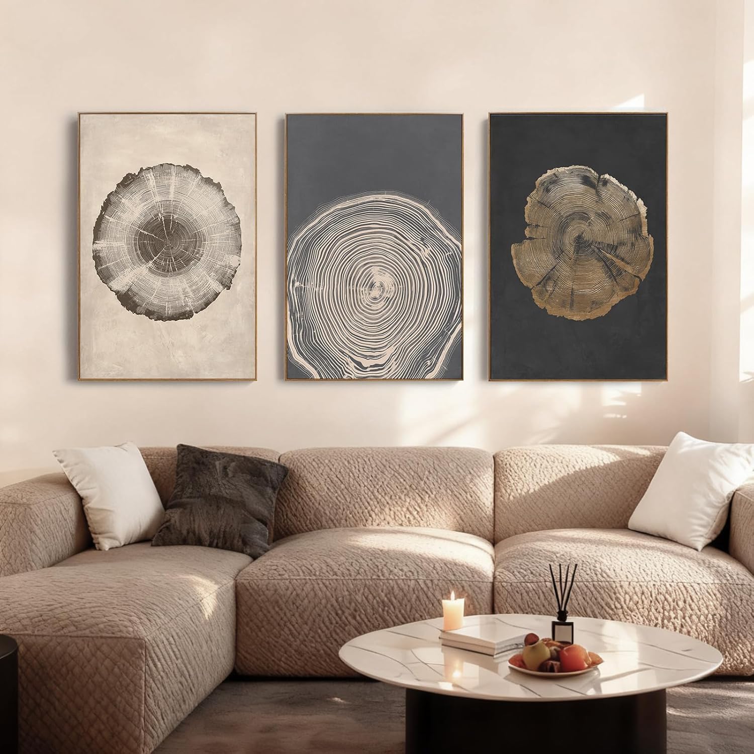 Lianyibo Internal Frame Tree Ring Wall Art Abstract Wood Rings Stacked Log Nature-Inspired Posters Prints For Living Room Bedroom Office Decor(80X120cmx3/Inner Frame)