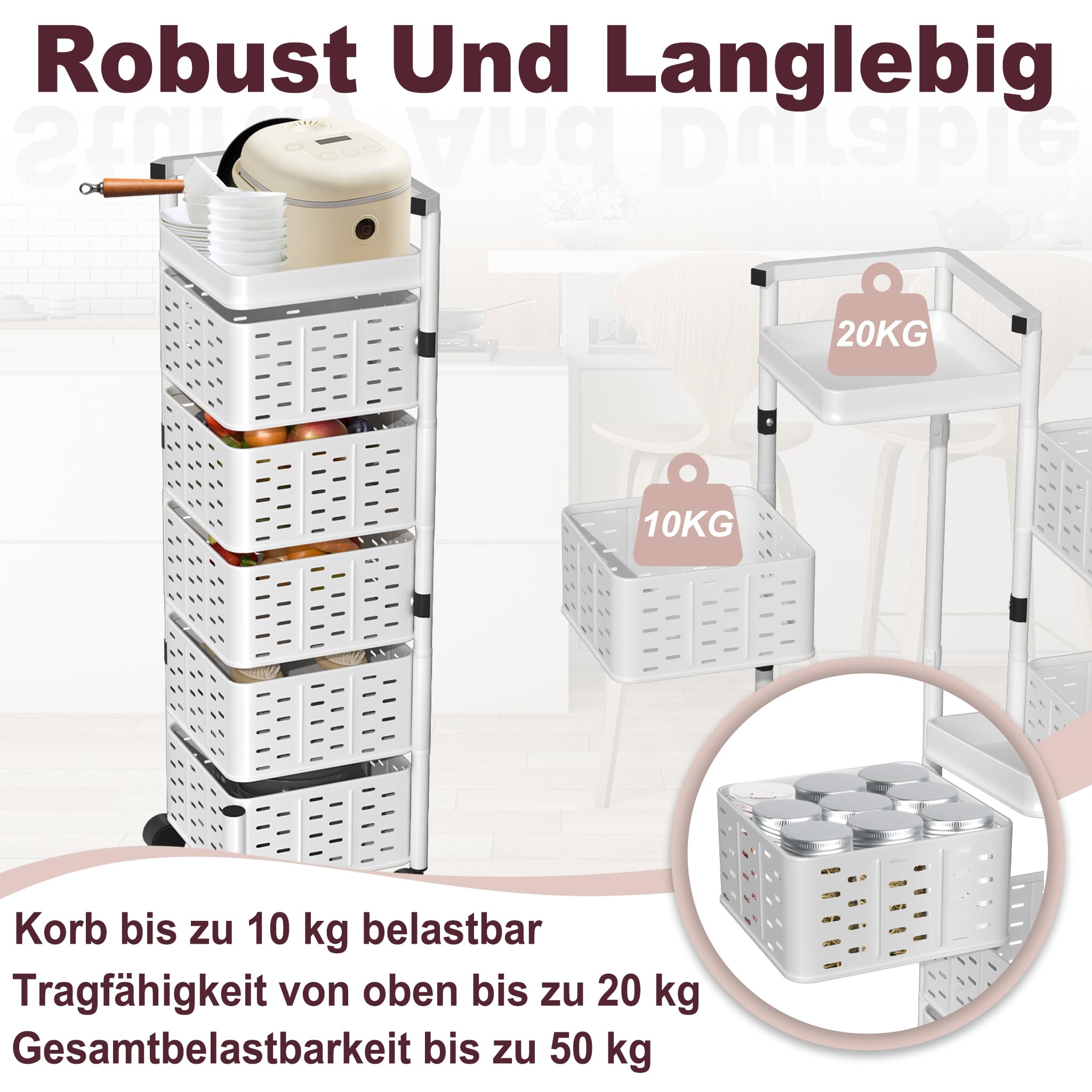 SEEZSSA Regal 6-Tier Rotierendes Mehrschichtiges Küchenregal Mobiler