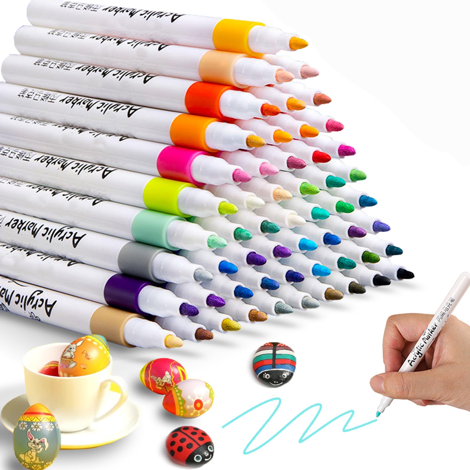 RiyaNed Rotulador permanente, 36 colores acrílicos para piedras, resistente al agua, rotulador acrílico, adecuado para madera, metal, vidrio, tela, piedra.