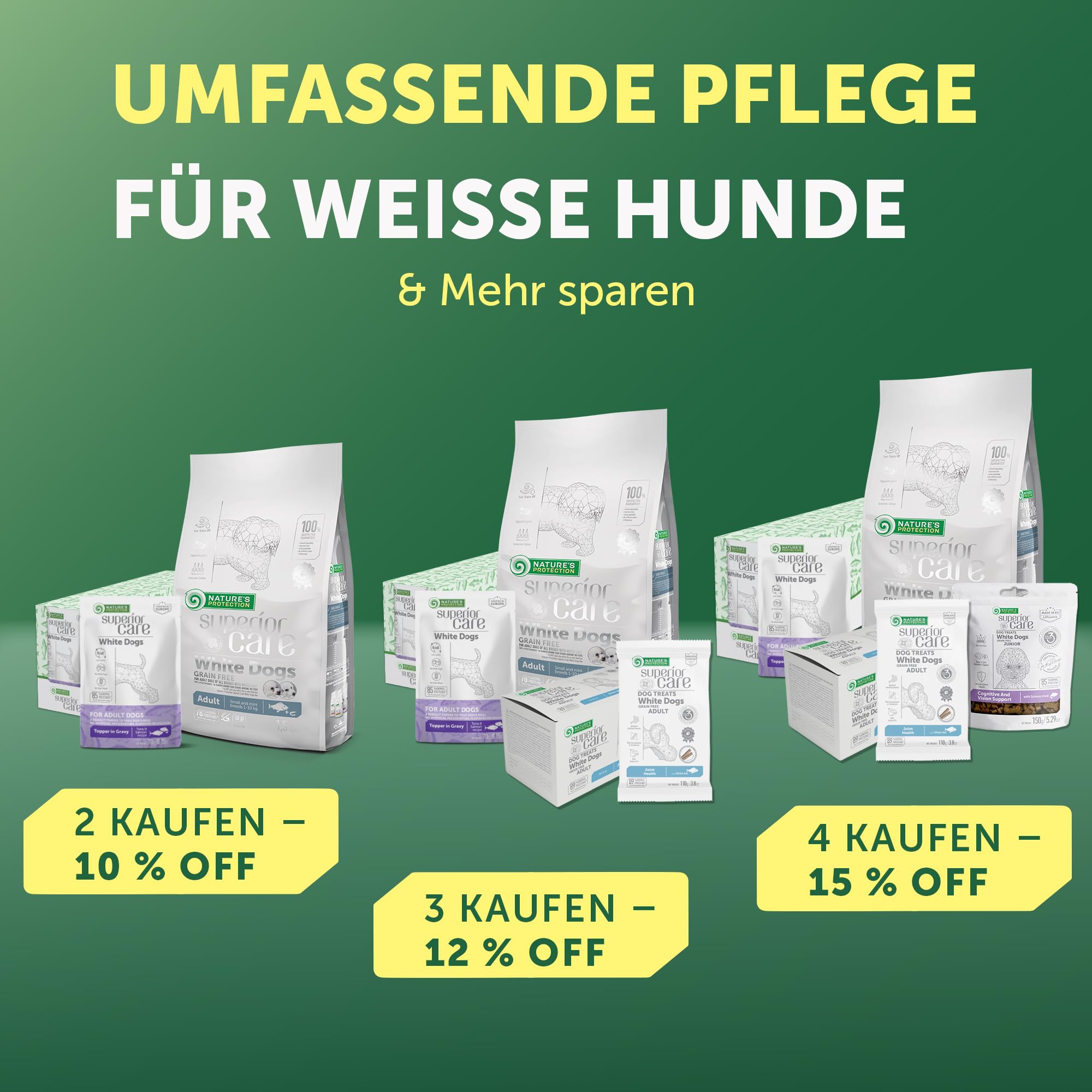 Nature's Protection Superior Care White Dog Getreidefrei Trockenhundefutter Für alle Größen und Lebensphasen Hund Mit Weißfischmehl Größere Brocken 4kg