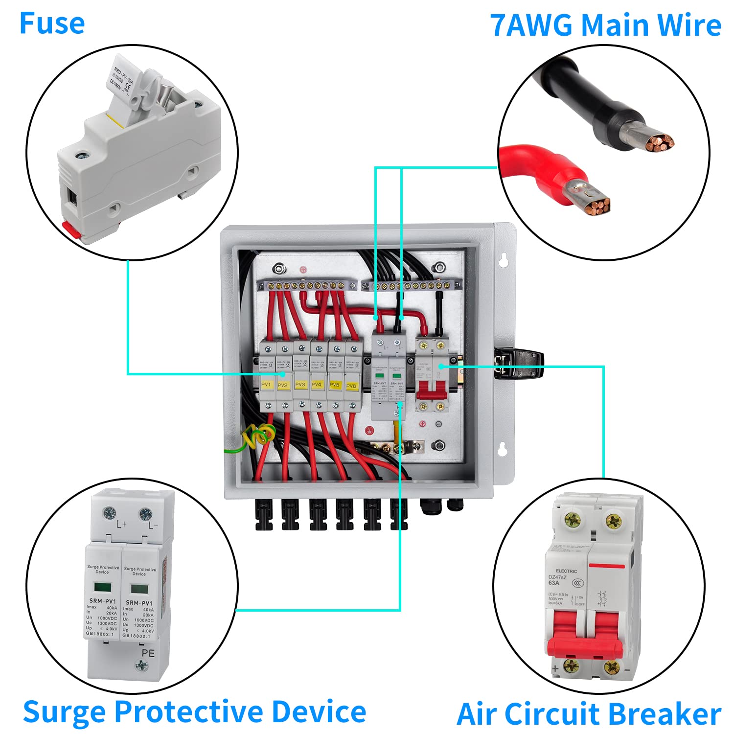 PowGrow PV Combiner Box, 6 String Solar Combiner Box with 15A Rated