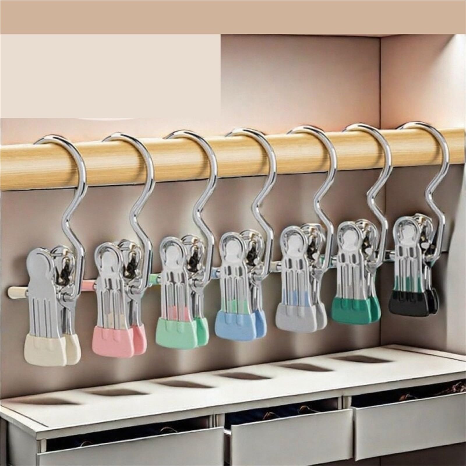 Pinzas for Ropa de Acero Inoxidable, Pinzas for lavandería con Gancho, Colgador for Pantalones, Clips Colgantes portátiles, Organizador for Armario, 20/30/50 Uds para Ropa(Beige,50PCS)