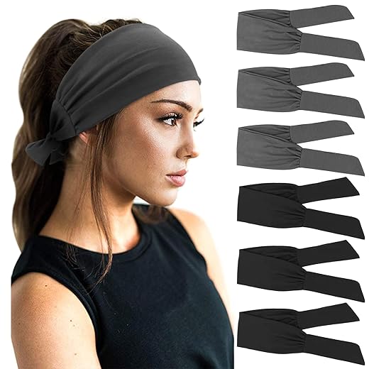 DRESHOW 6 PCS Adjustable Headbands for Women Knotted Headbands Cotton Elastic Non-Slip Fashion Hair Bands for Workout Sports Running Yoga